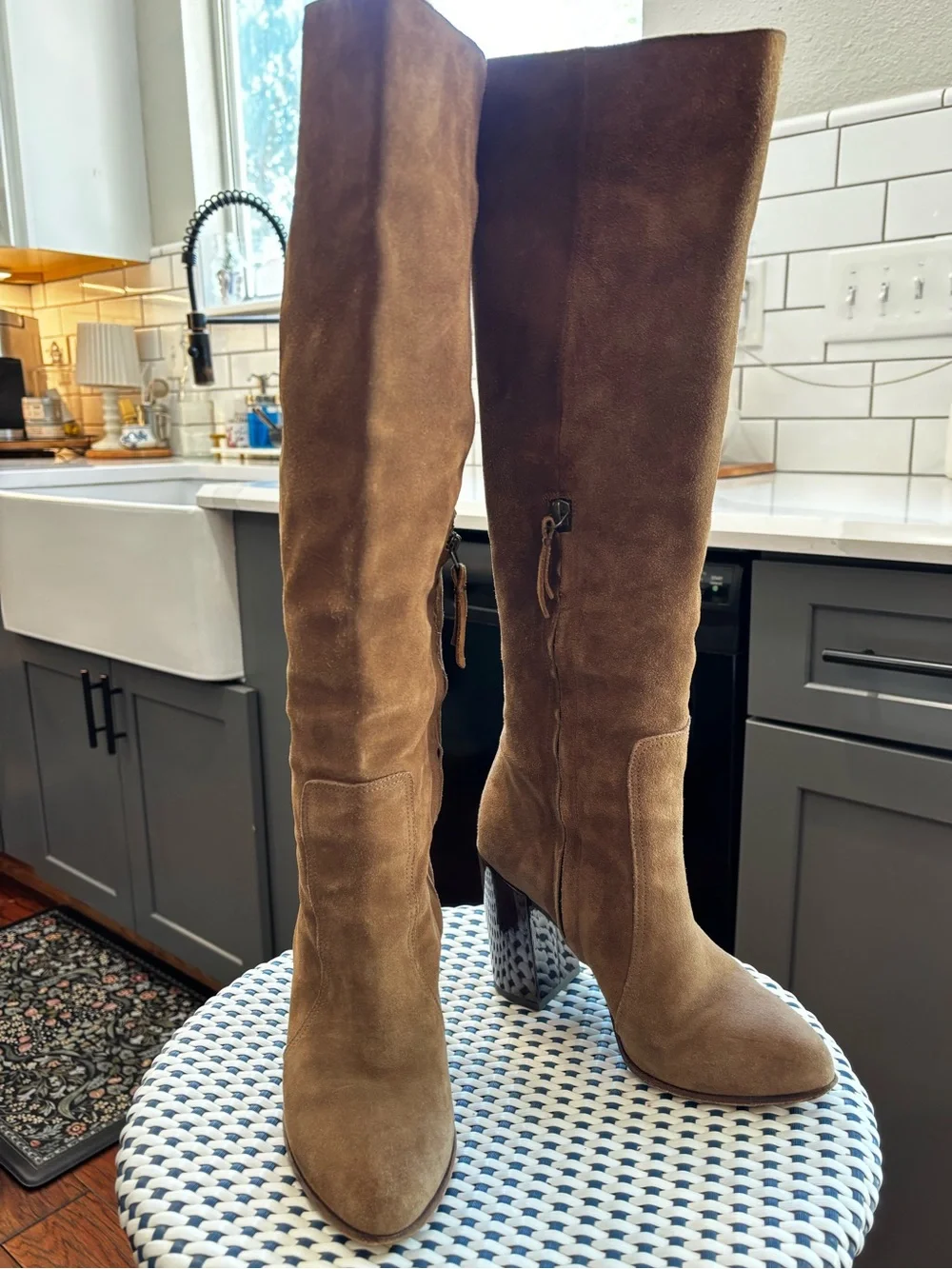 Billy Reid Tall Suede Block Heel Boot - Brown